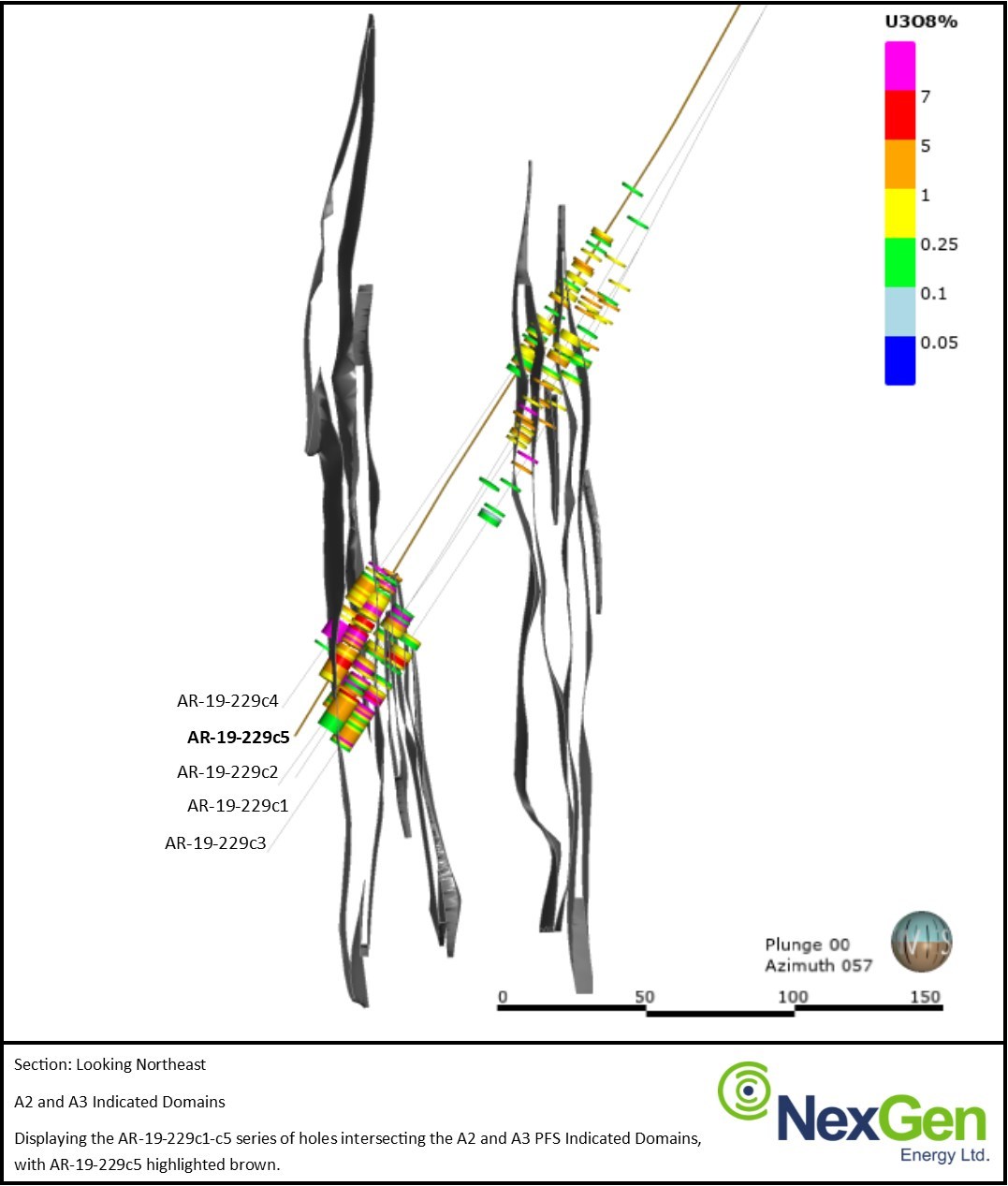 Figure 2: Cross Section - A2 and A3 Indicated Domains (CNW Group/NexGen Energy Ltd.)