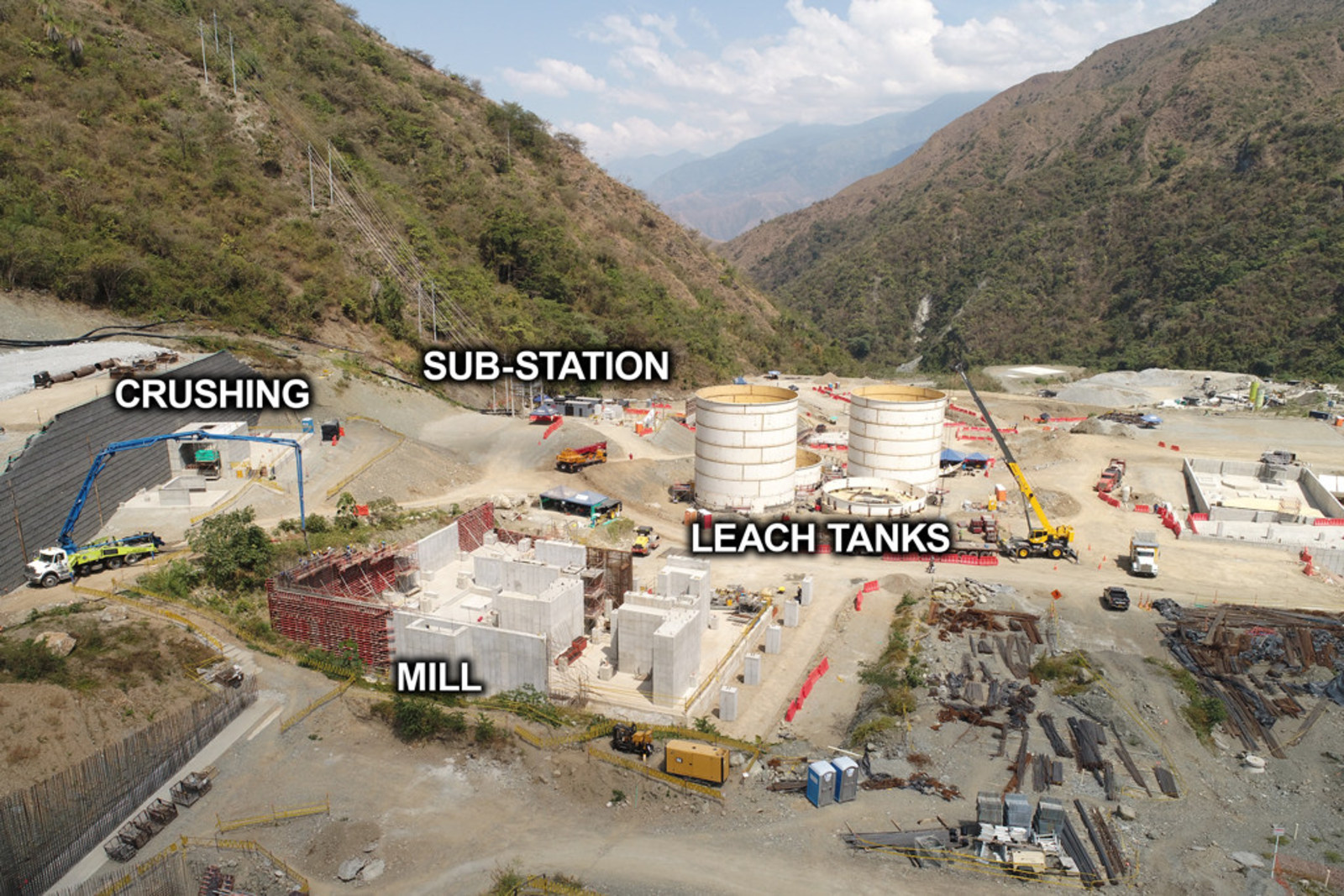 Figure 2: View of Crushing Station, Mill, Leach Tanks and Sub-Station