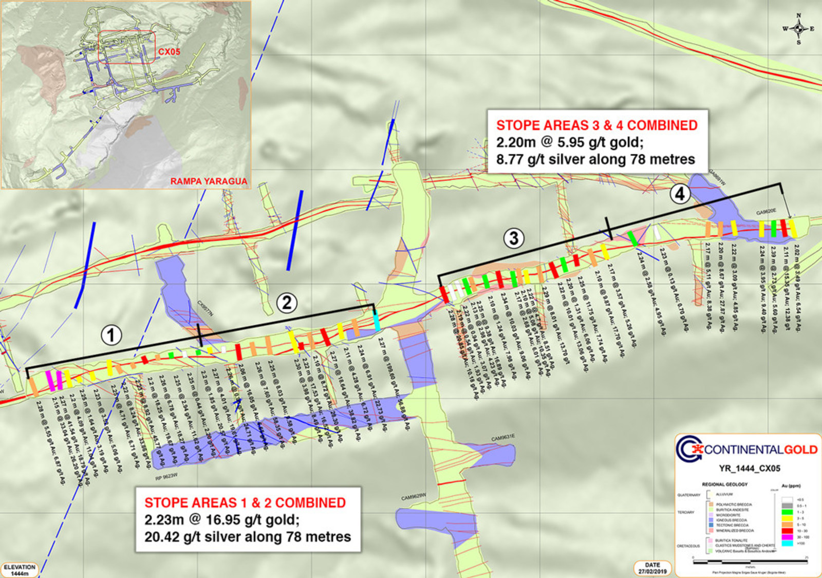 Figure 1 – Stope Areas 1-4 located in the Central Portion of the Yaraguá System at 1,444 RL