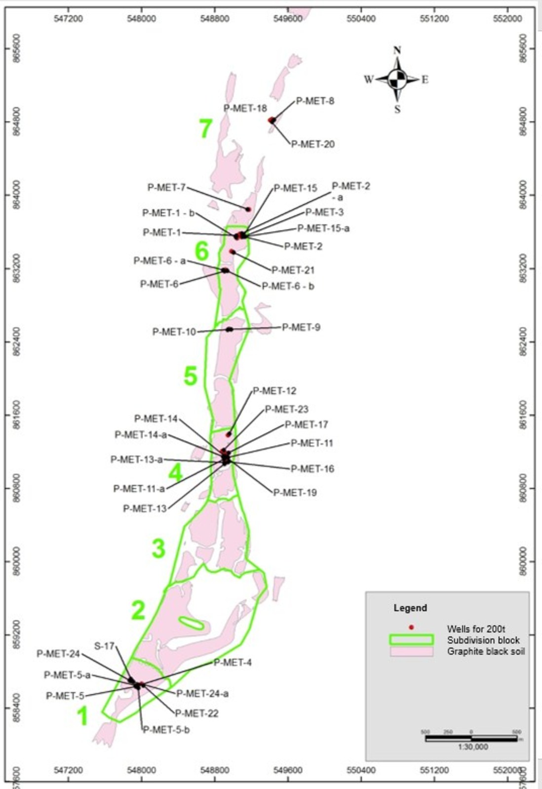 Figure 1 – Well locations for the 200t sampling for the pilot plan