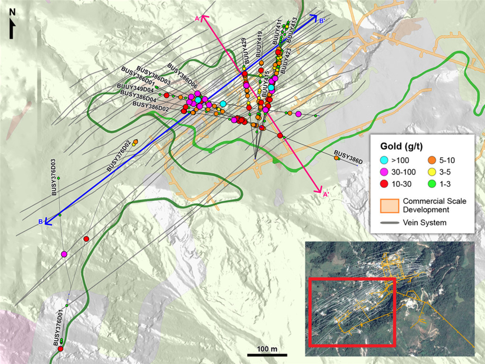 Figure 1 – Plan View of Drilling in the Veta Sur System