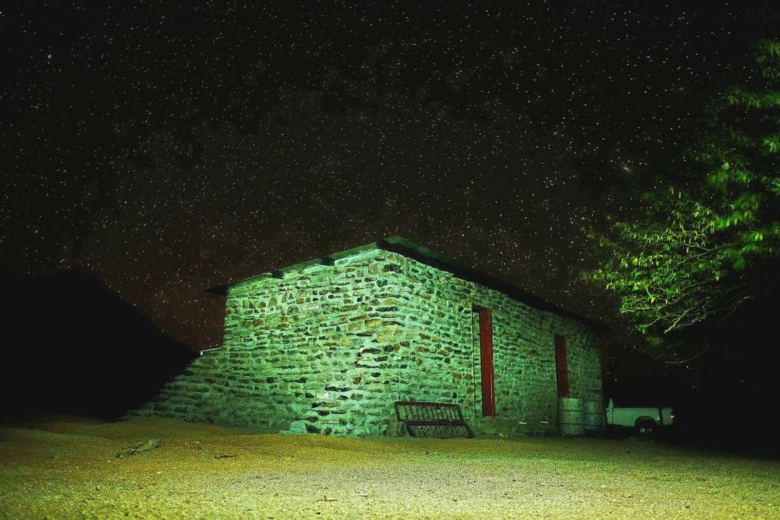 Photo 6 portion of site office structures under Namibia night sky