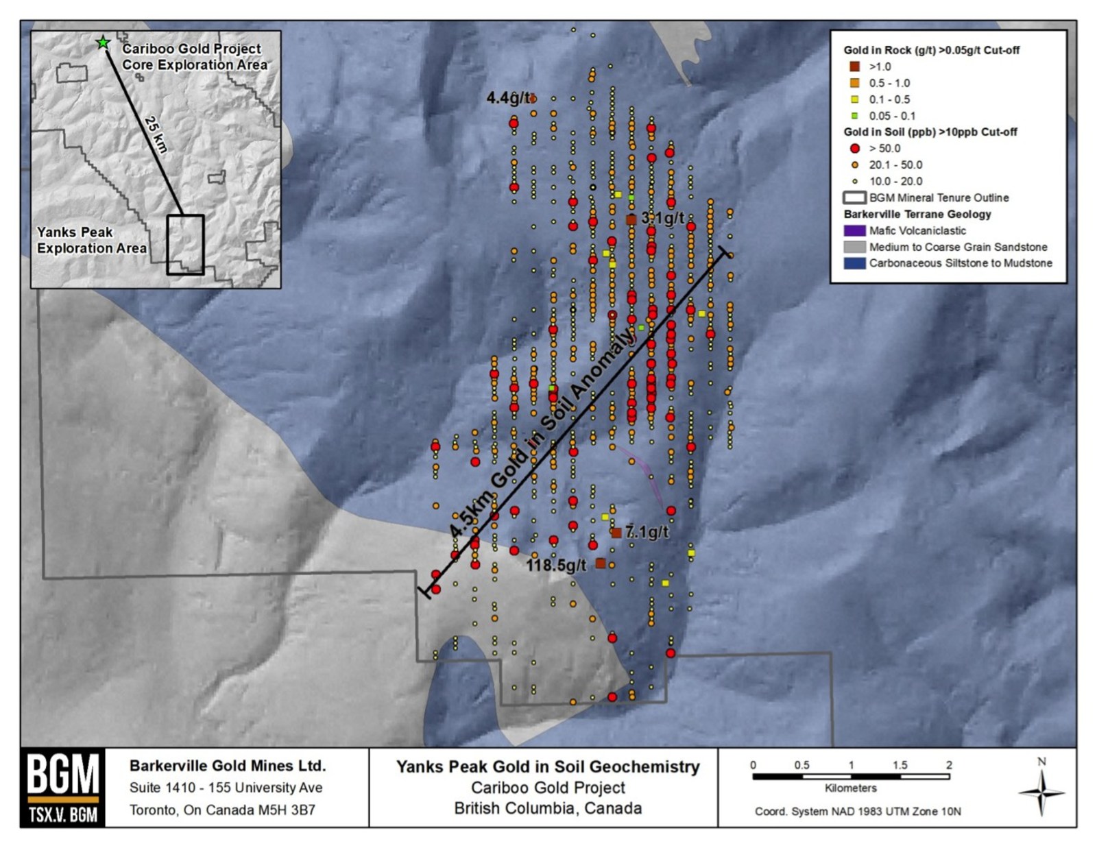 Figure 3: Surface Geochemical Sampling on the Newly Acquired Yanks Peak Trend.