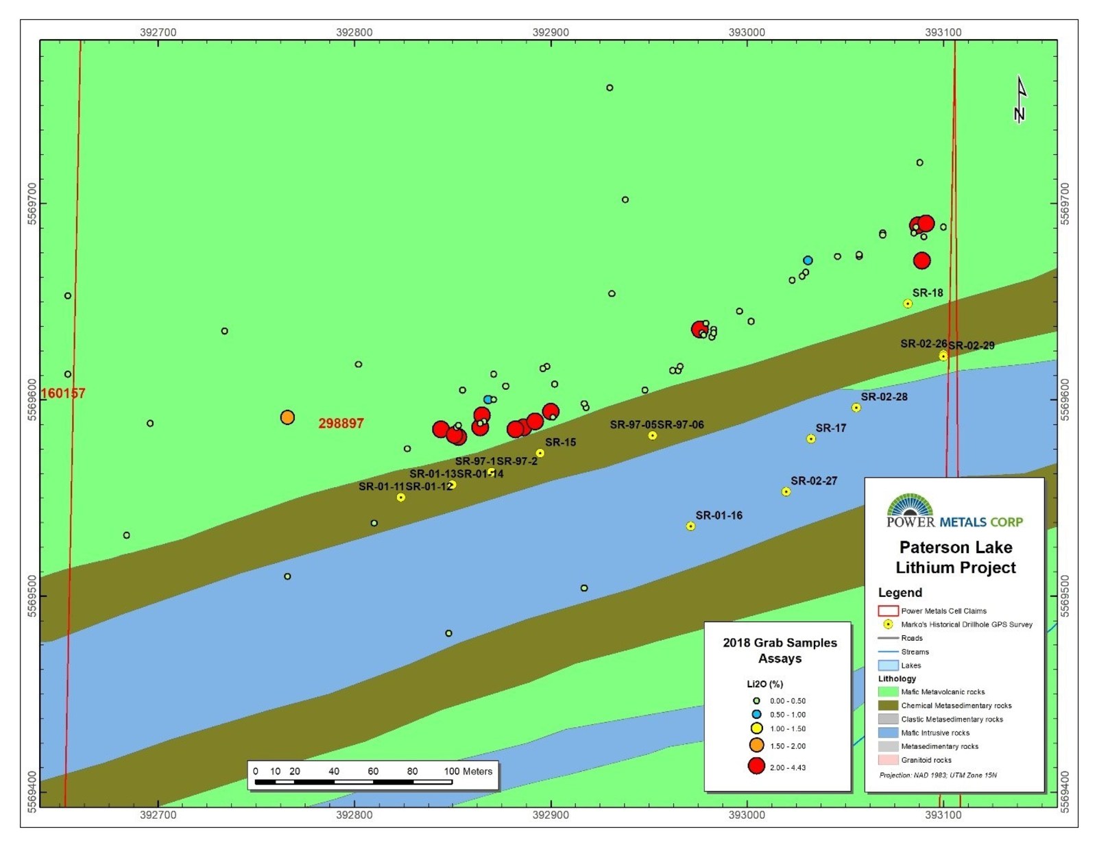 Figure 3 Trimble DGPS survey of historic drill hole collars at Marko’s pegmatite, Paterson Lake Property.