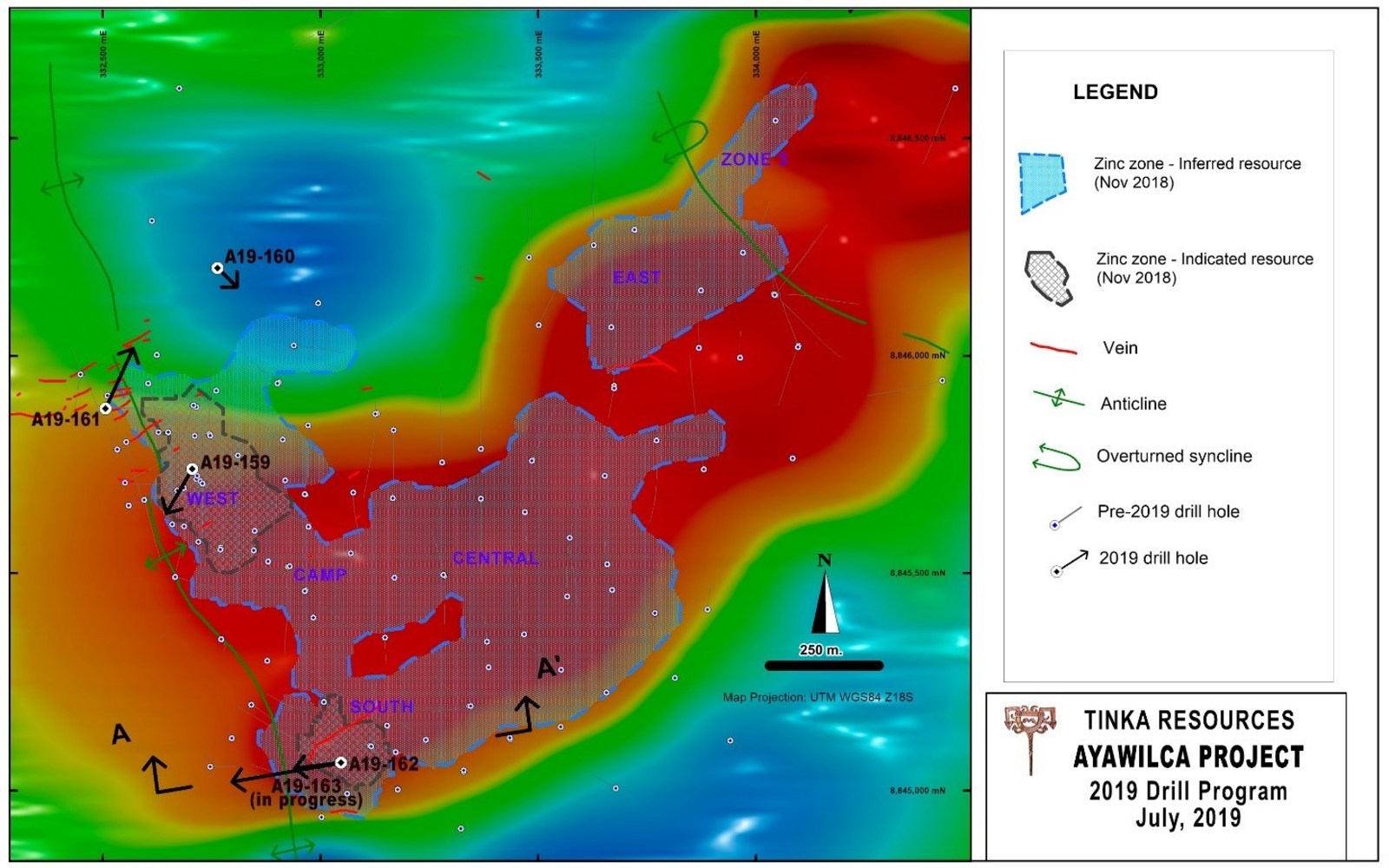 Figure 2.  Map showing the airborne magnetics over Ayawilca