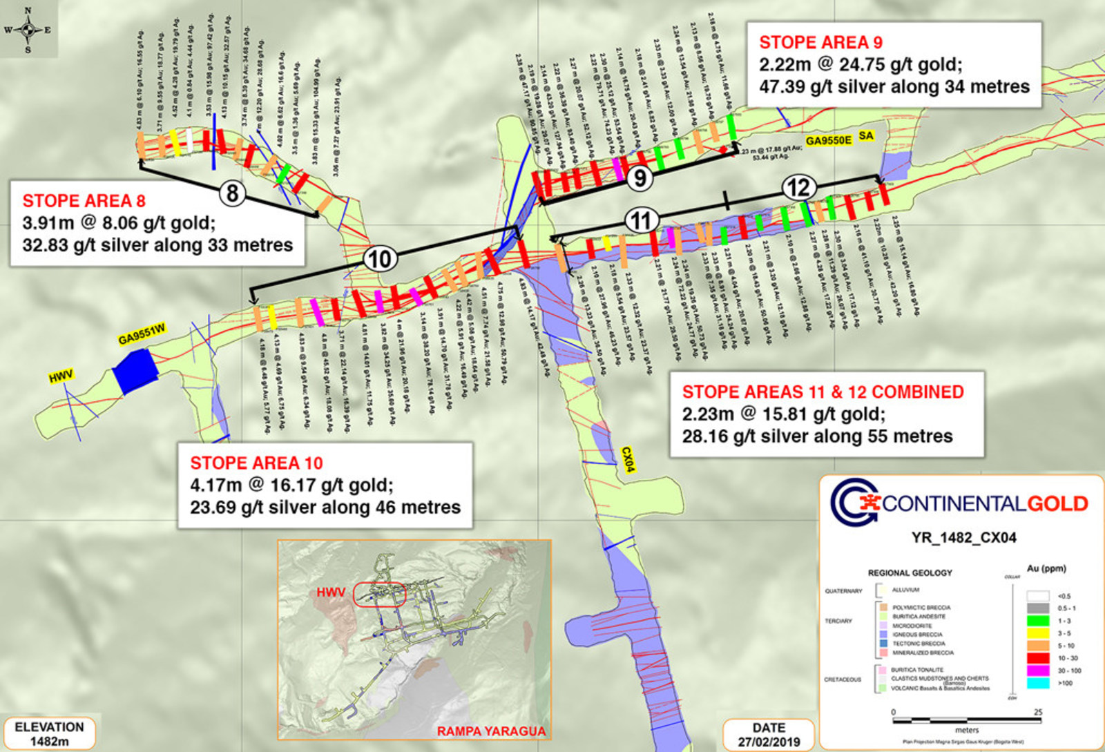 Figure 4 – Stope Area 8-12 located in the Central-west Portion of the Yaraguá System at 1,482 RL