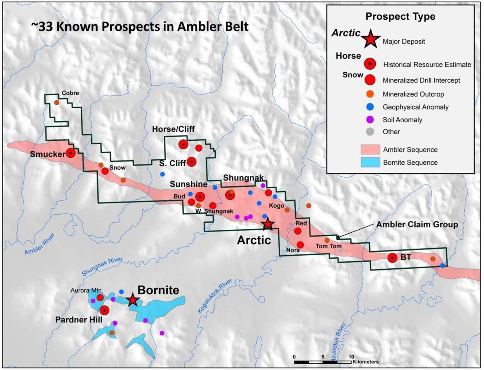 Figure 2. Location of Prospects within the Ambler VMS Belt
