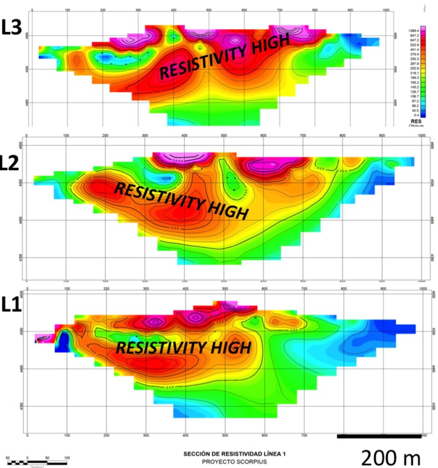 Figure 3 IP showing high resistivity horizon in red