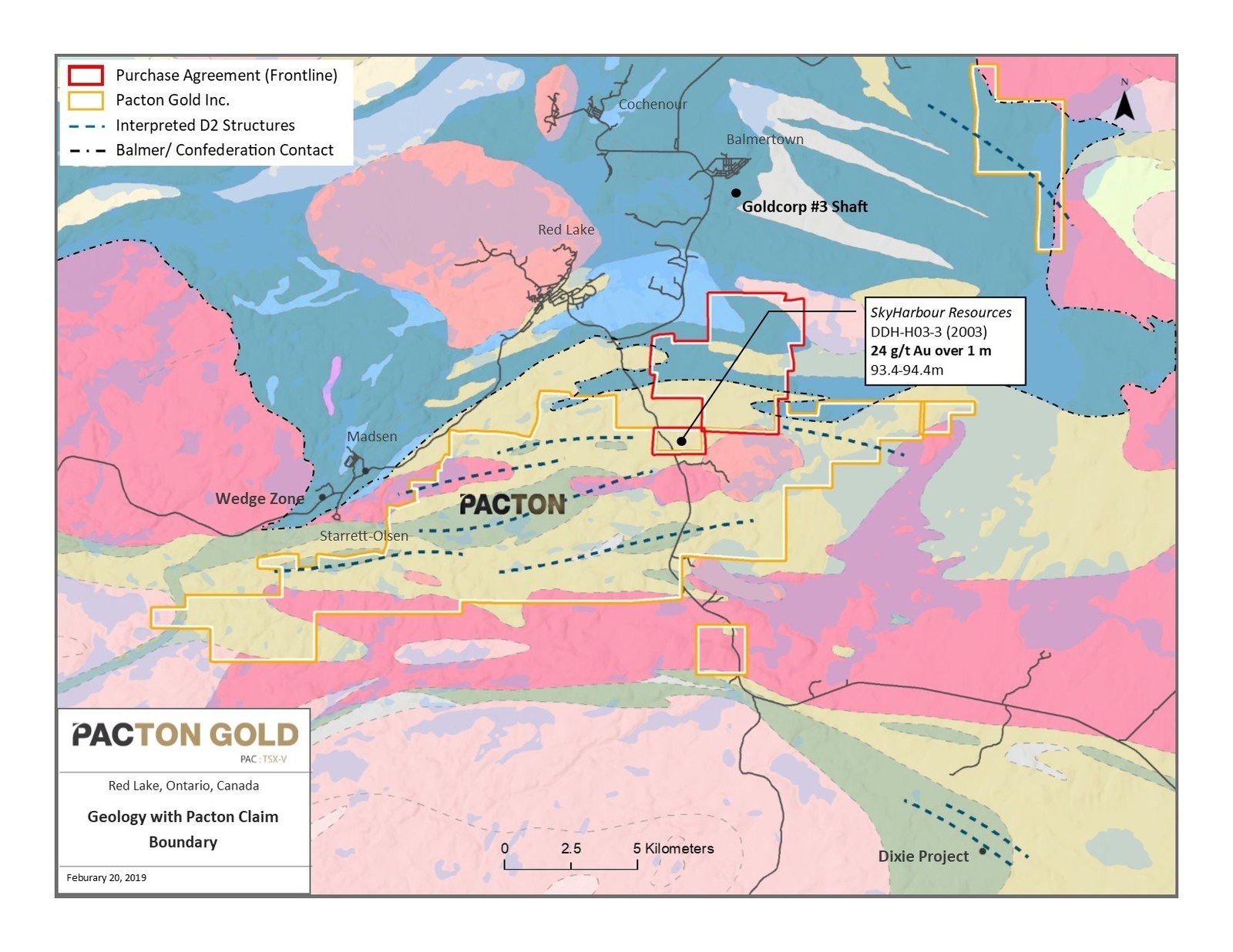 Figure 1. Location map of mineral claims acquired by Pacton Gold.