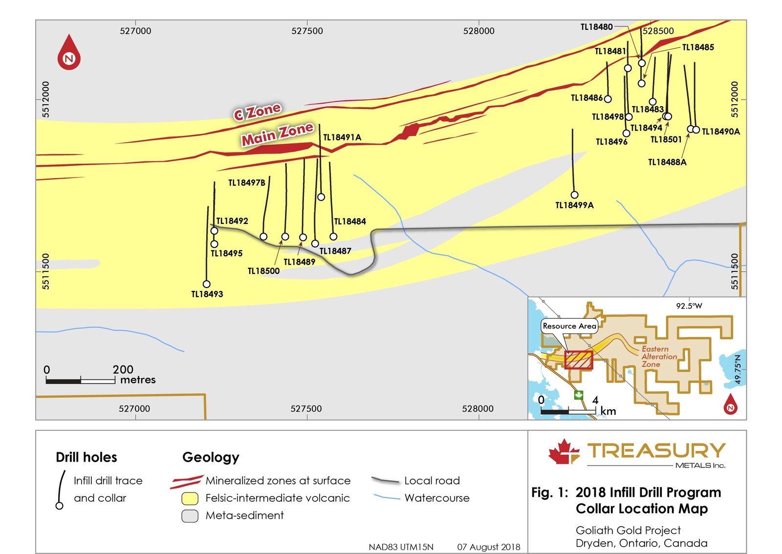Figure 1: Plan View, 2018 Infill Drill Program Collar Location Map