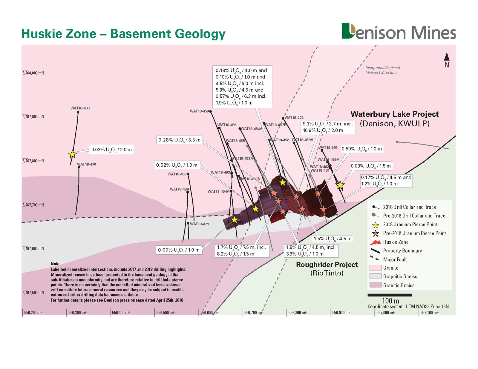 Figure 2: Simplified basement geology map of the Huskie zone at the sub-Athabasca unconformity.