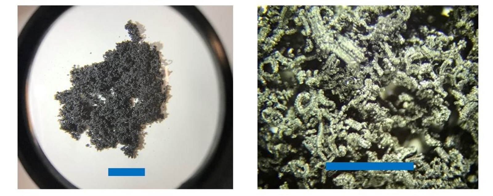 Expandable Graphite Manufactured in Europe Using Woxna Graphite - Approximate Scale Bar shown: left = 10mm, right = 3mm