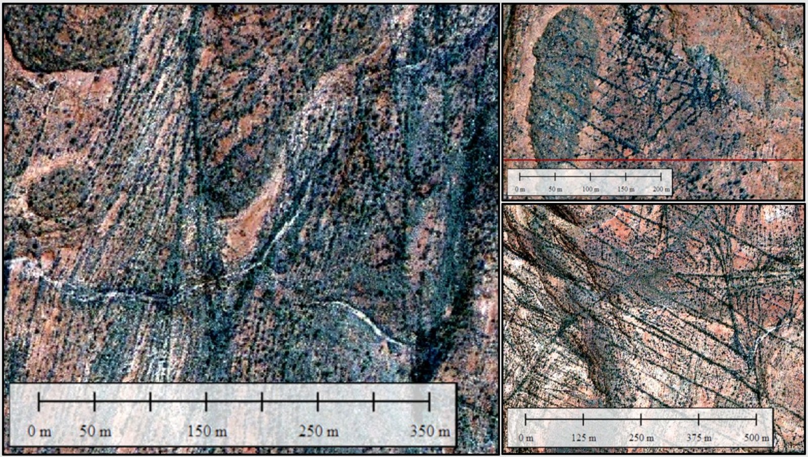 Figure 5. Selected images of Impact 5 locations showing intense, fractal, low-displacement faults and fractures.