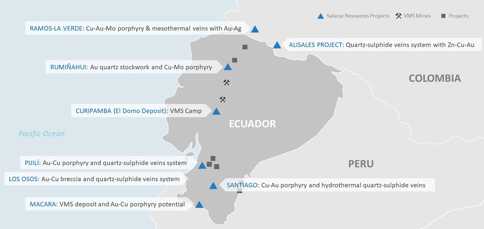 Figure 1. Salazar Resources Project Locations, Ecuador and Colombia