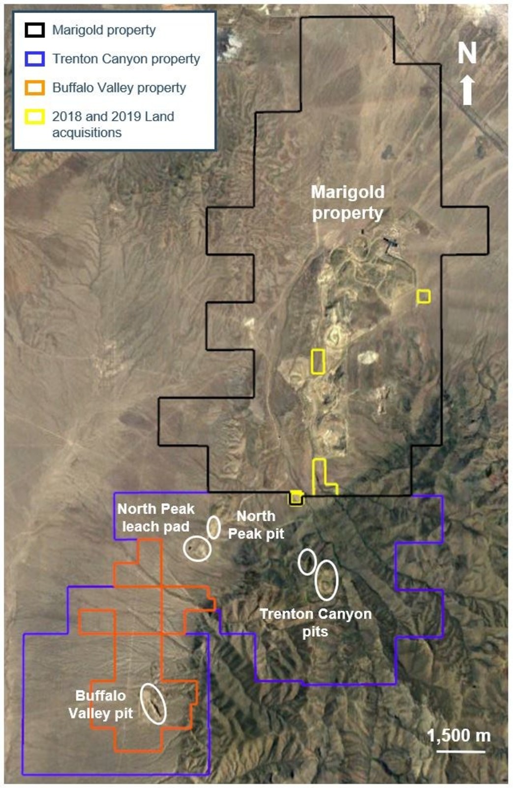 Figure 1: Location of the Trenton Canyon, Buffalo Valley and Marigold properties in Nevada, U.S.