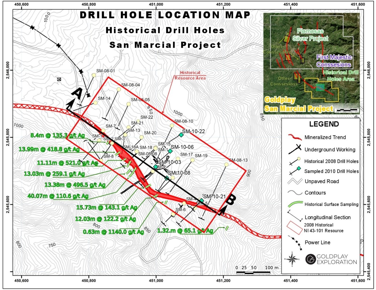 Figure 1: Drill Hole Location Map San Marcial Project