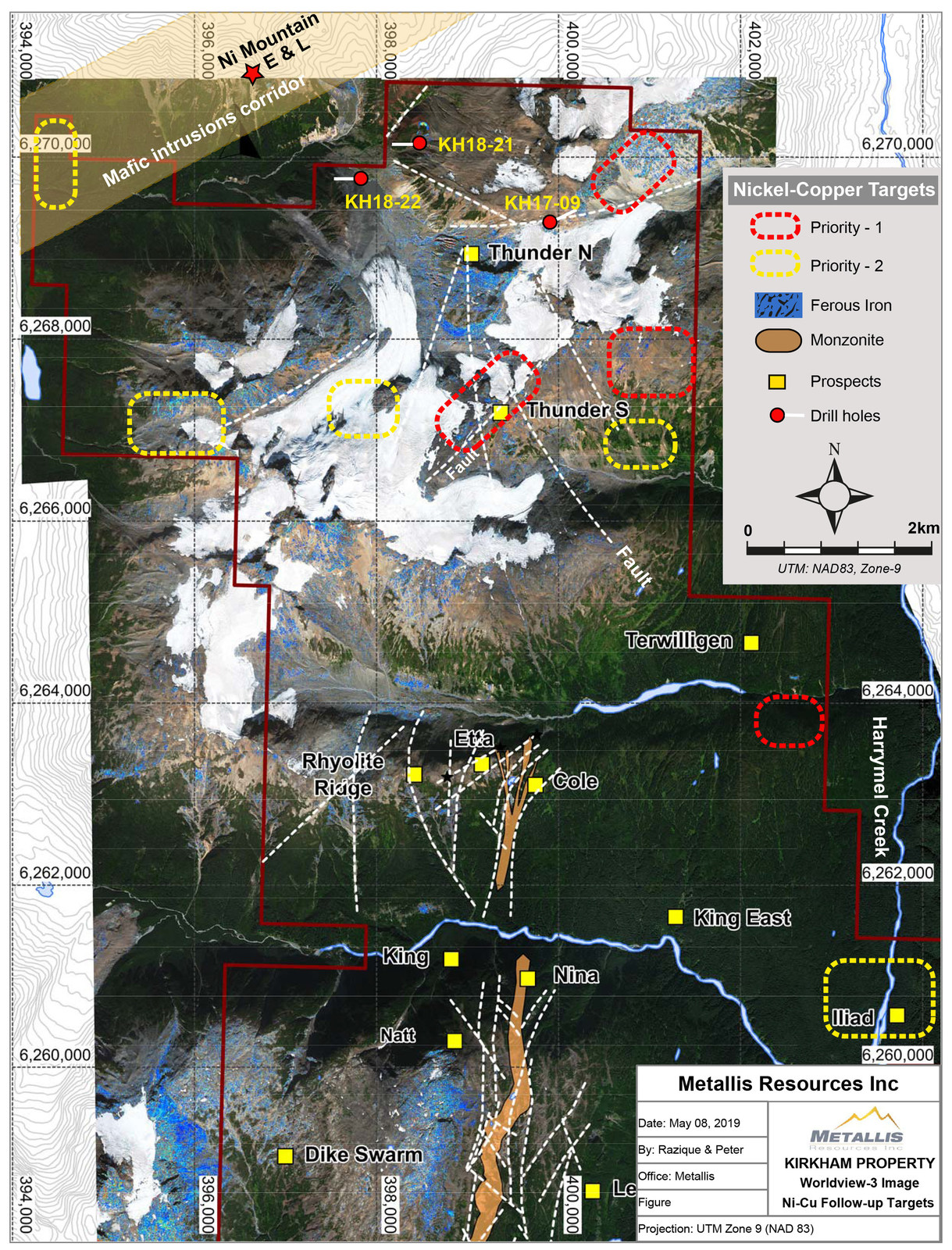 Metallis Resources Inc - Kirkham Property - Worldview-3 Image - Ni-Cu Followup Target Map