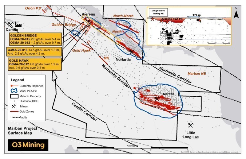Figure 2: Marban Project Drilling Map (CNW Group/O3 Mining Inc.)