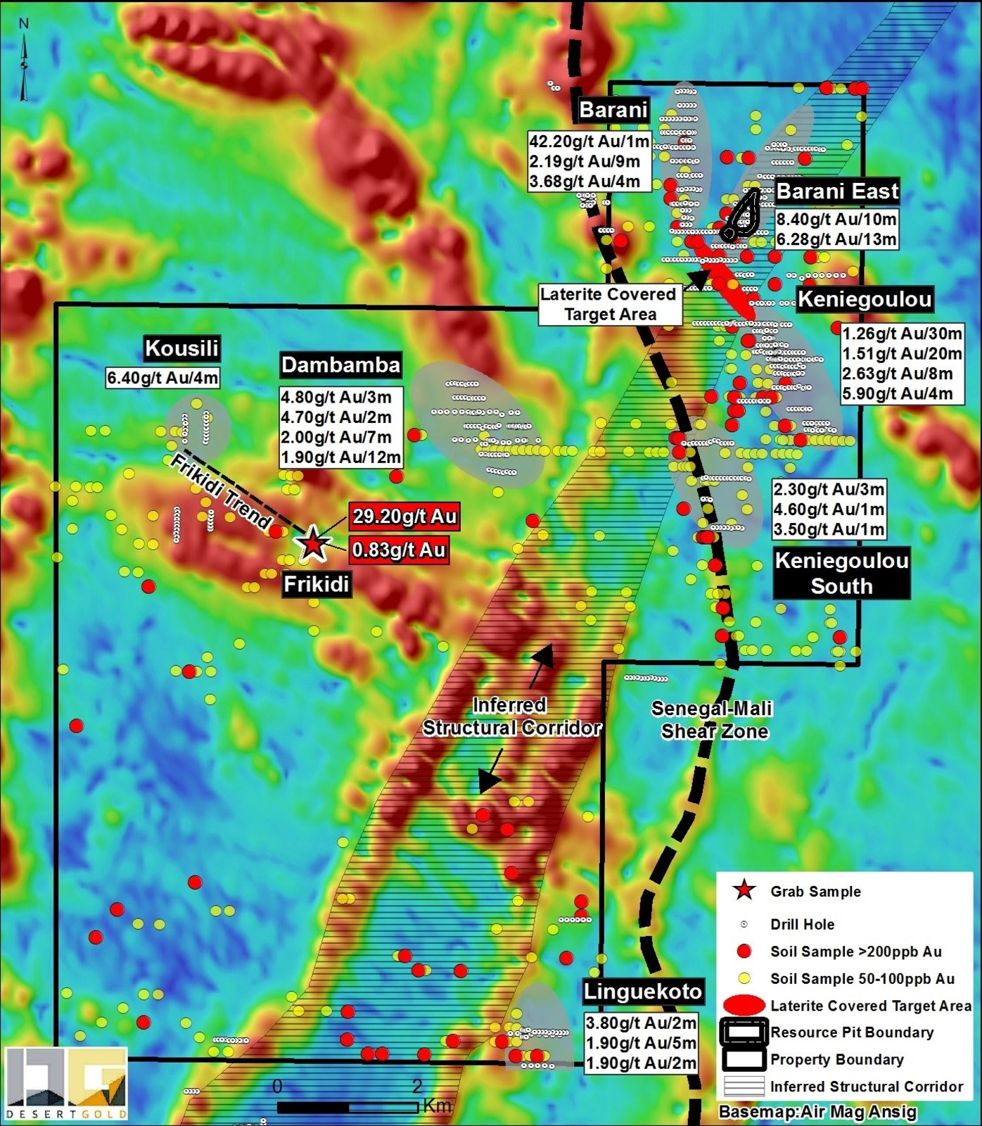  Farabantourou Property Map Showing Frikidi Trend and Gold-in-Soil Anomalies
