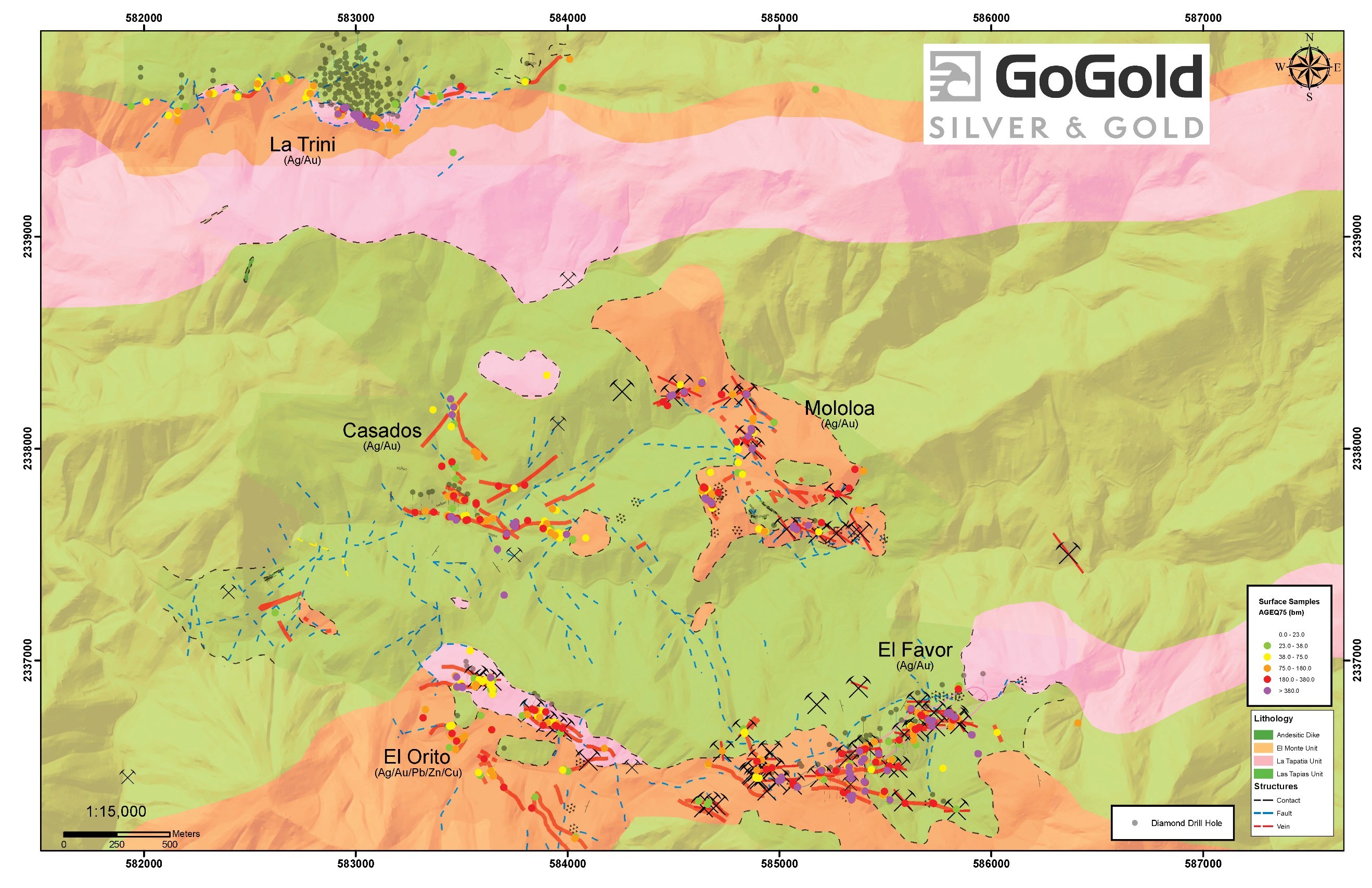 Figure 2: Plan View – La Trini to El Favor Area of Los Ricos North (CNW Group/GoGold Resources Inc.)