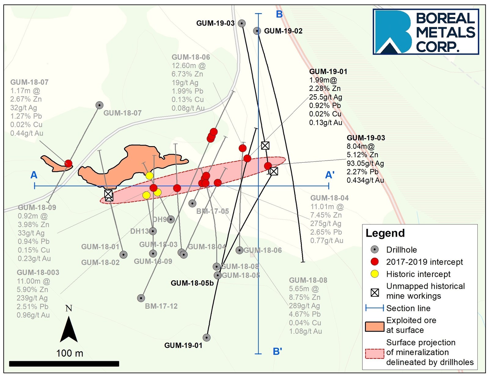 Figure 1. Östra Silvberg plan map drilling results