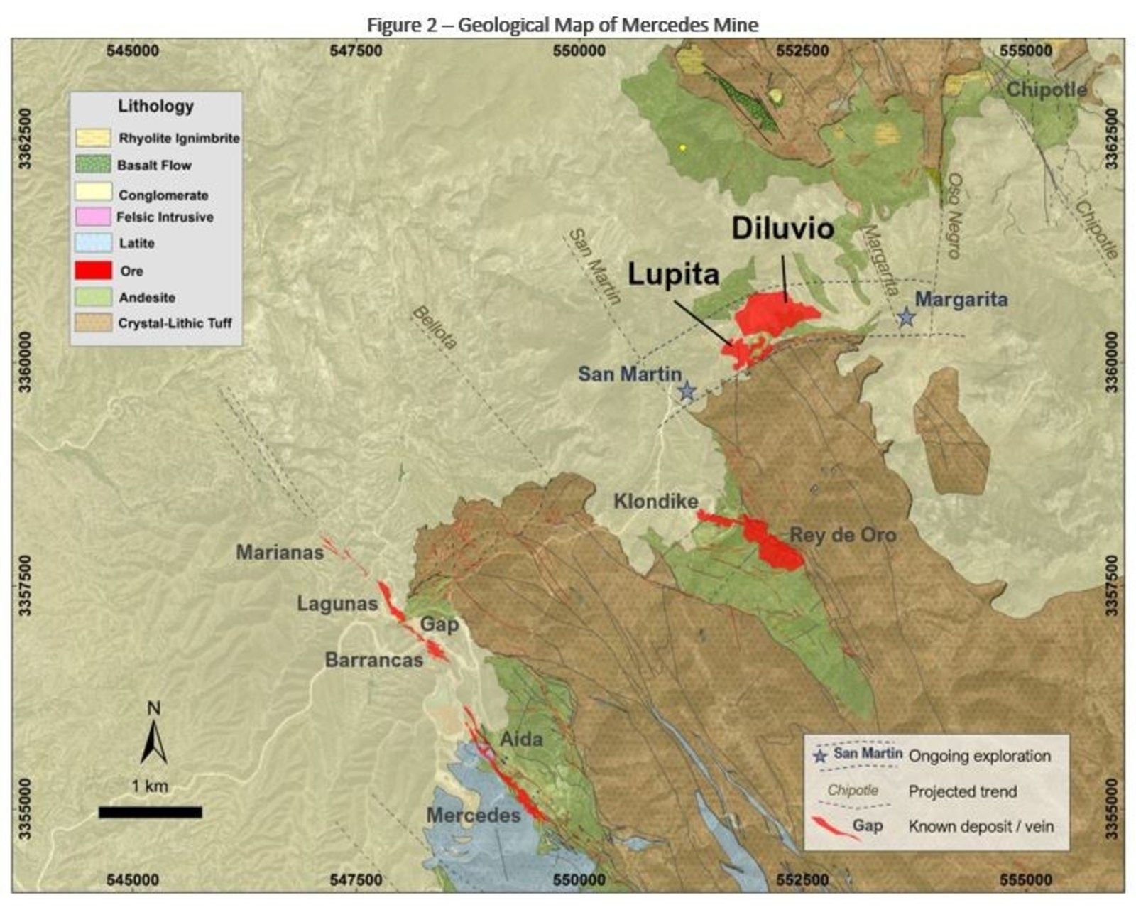 Figure 2 – Geological Map of Mercedes Mine