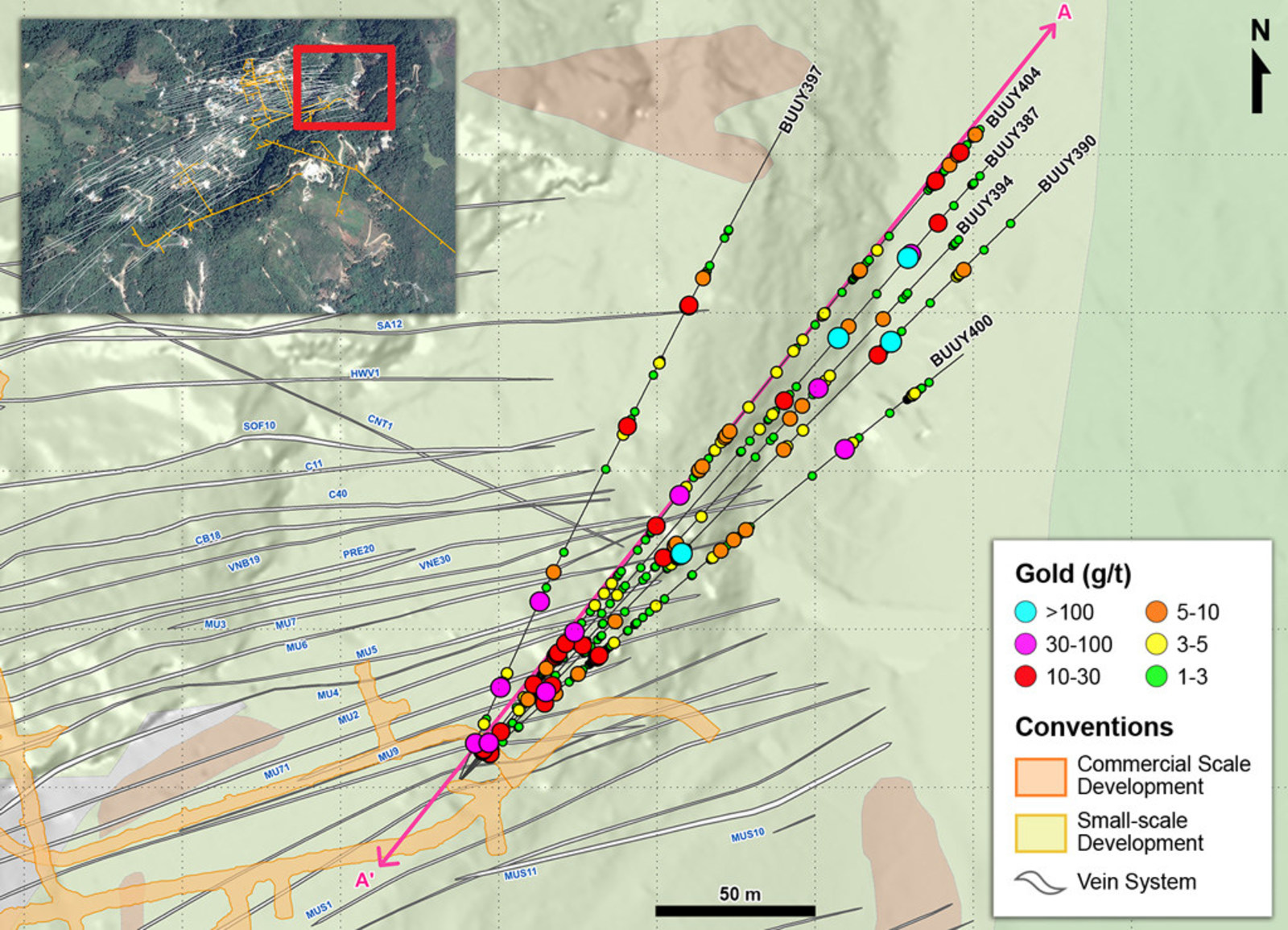 Figure 1 – Plan View of Infill and Step-out Drilling in Eastern Yaraguá system