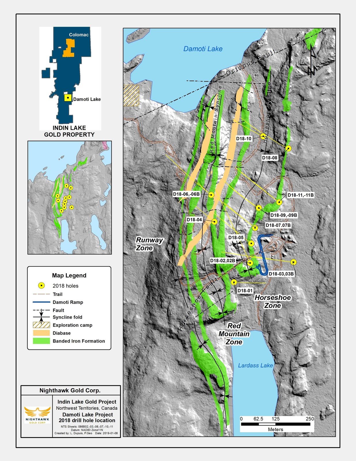 Figure 1.  Plan View – Damoti Drillhole Locations