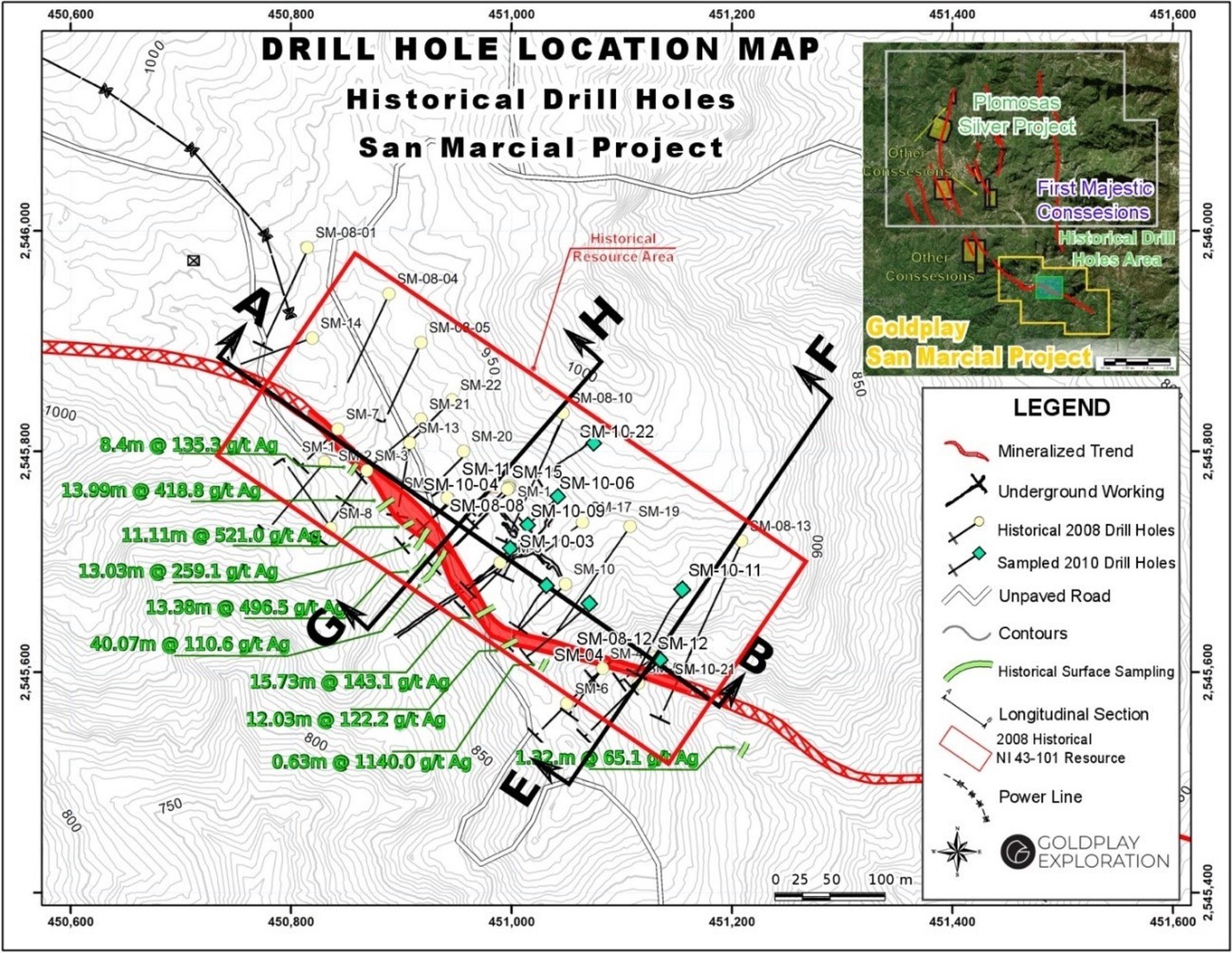 Figure 1: Drill Hole Location Map San Marcial Project