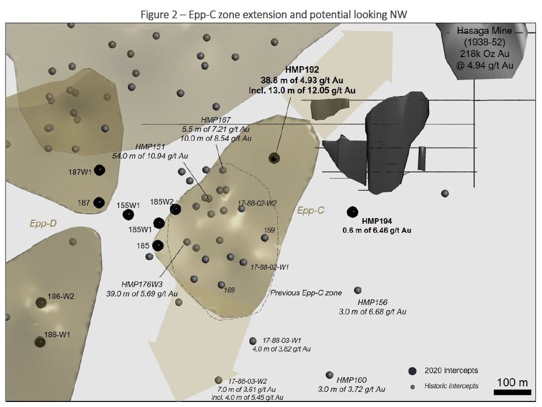 Figure 2 – Epp-C zone extension and potential looking NW (CNW Group/Premier Gold Mines Limited)