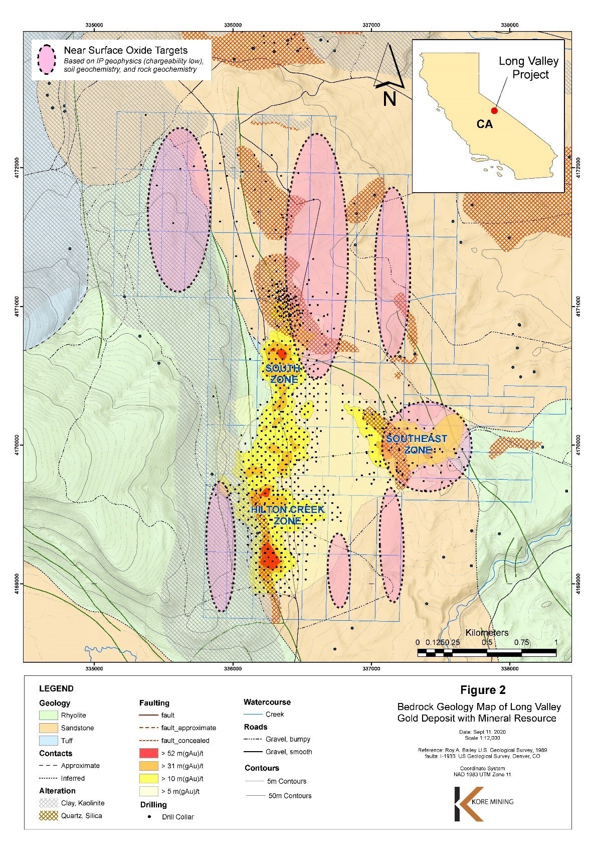 FIGURE 2: LONG VALLEY OXIDE EXPLORATION TARGETS (CNW Group/Kore Mining)