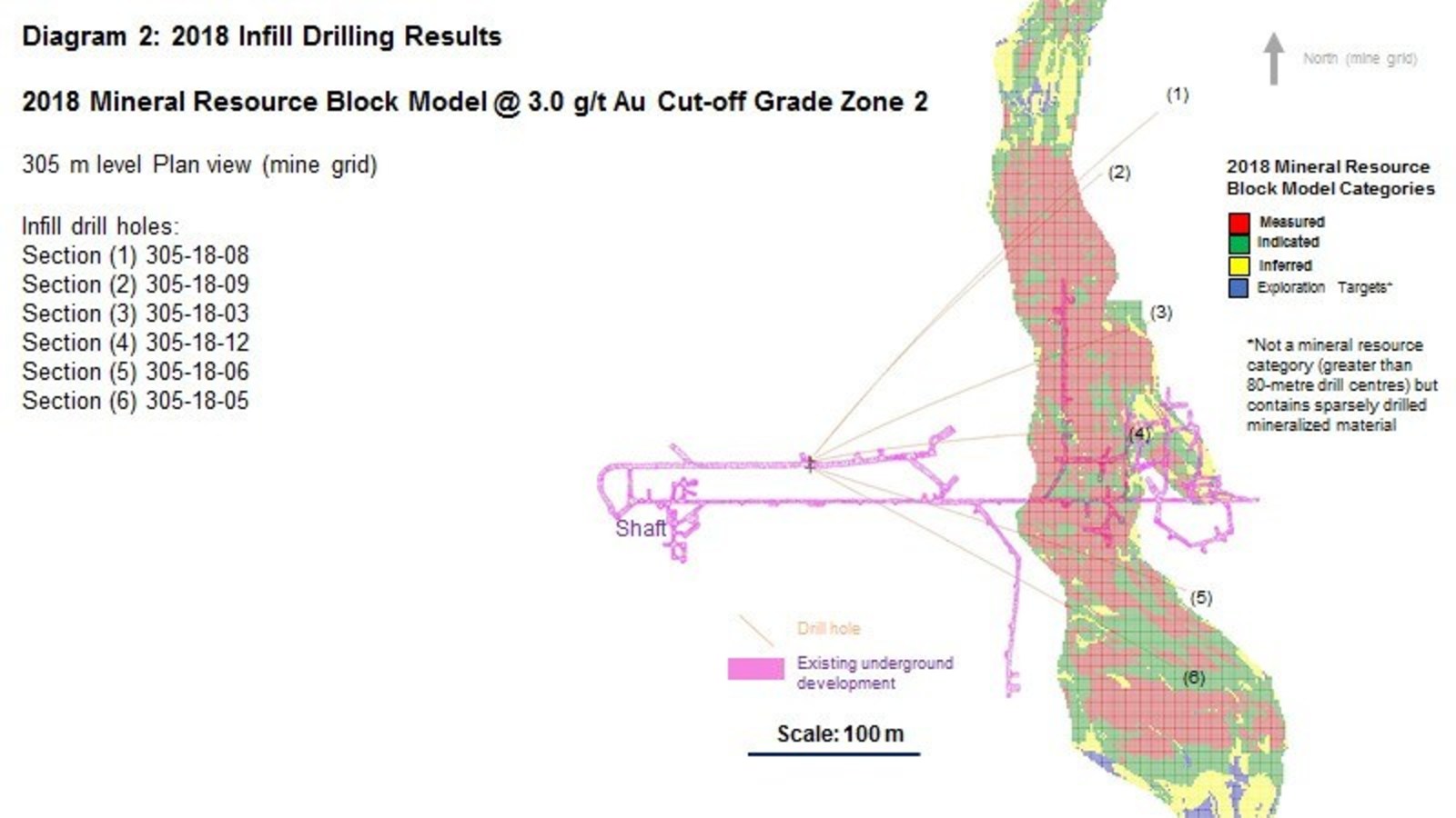 Diagram 2 : 2018 Infill Drilling Results - 2018 Mineral Resource Block Model @ 3.0 g/t Au Cut-off Grade Zone 2