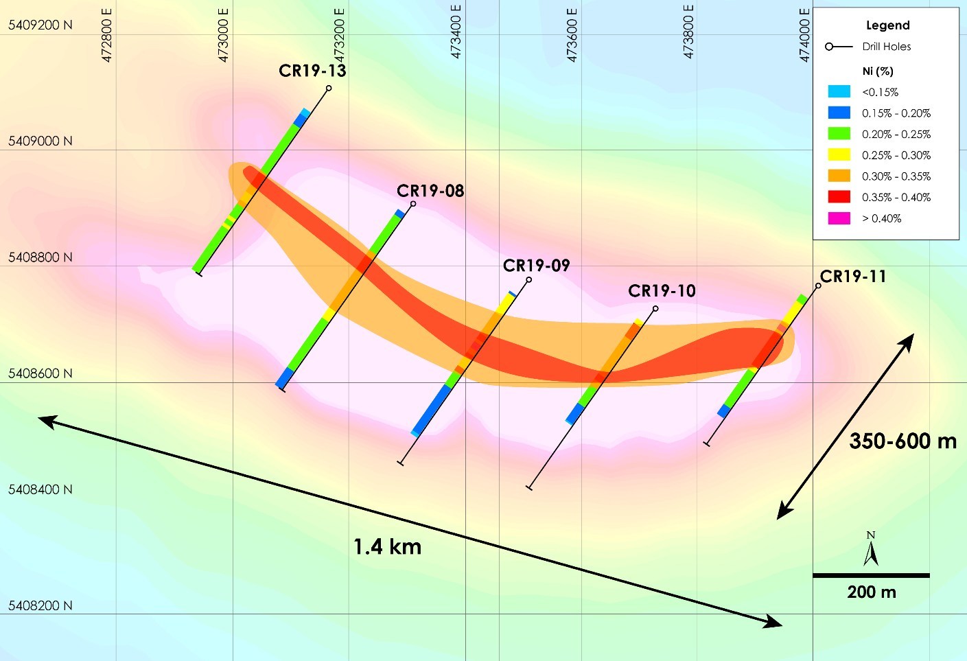 Figure 3 – Crawford Nickel-Cobalt Project - Plan View showing Higher Grade Zone (CNW Group/Noble Mineral Exploration Inc.)