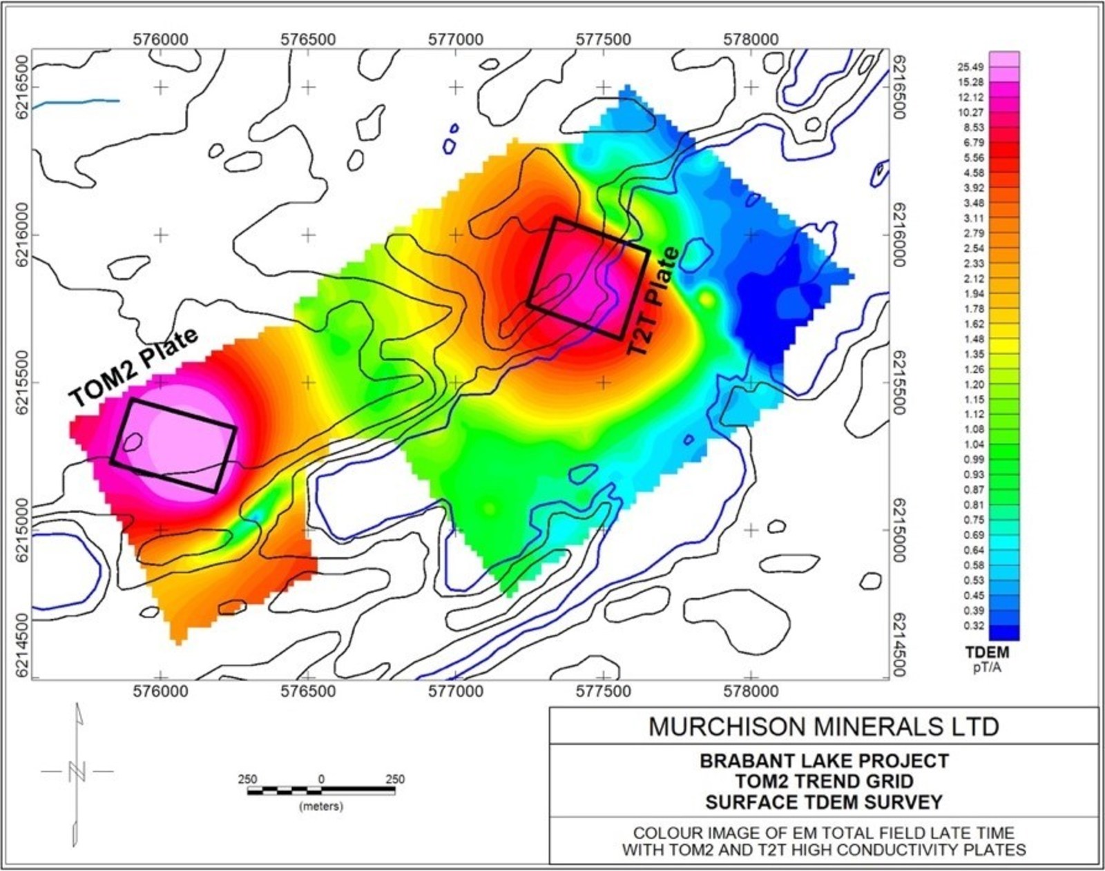 Figure 1. TOM2 and T2T Ground TDEM Anomalies