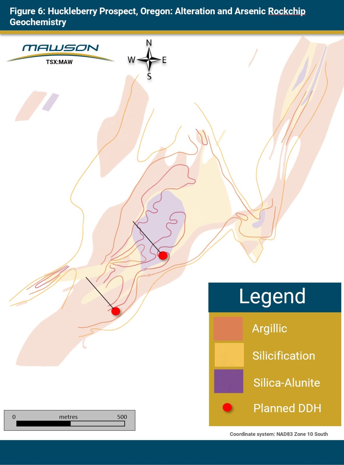 Figure 6: Huckleberry Prospect, Oregon: Alteration and Arsenic Rockchip Geochemistry