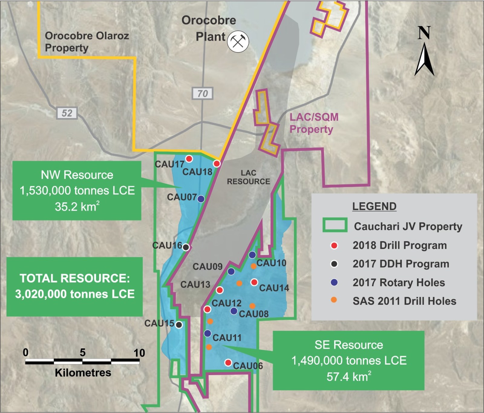 Figure 1: Location of Cauchari boreholes and the NW and SE Target areas