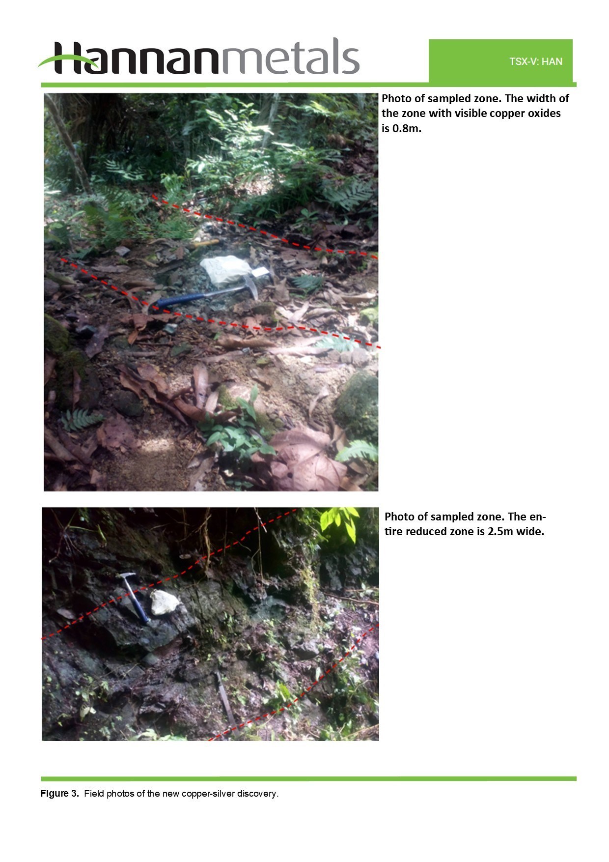 Figure 3. Field photos of the new copper-silver discovery. (CNW Group/Hannan Metals Ltd.)