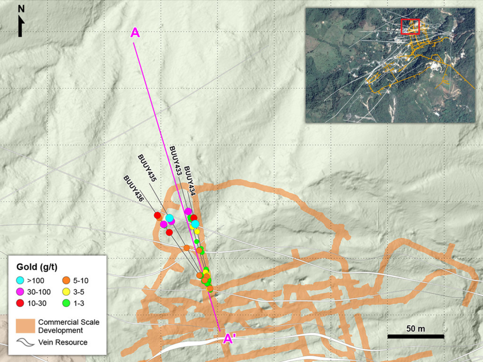 Figure 1 – Plan View of Drilling Targeting the Centena Vein in the Yaraguá System
