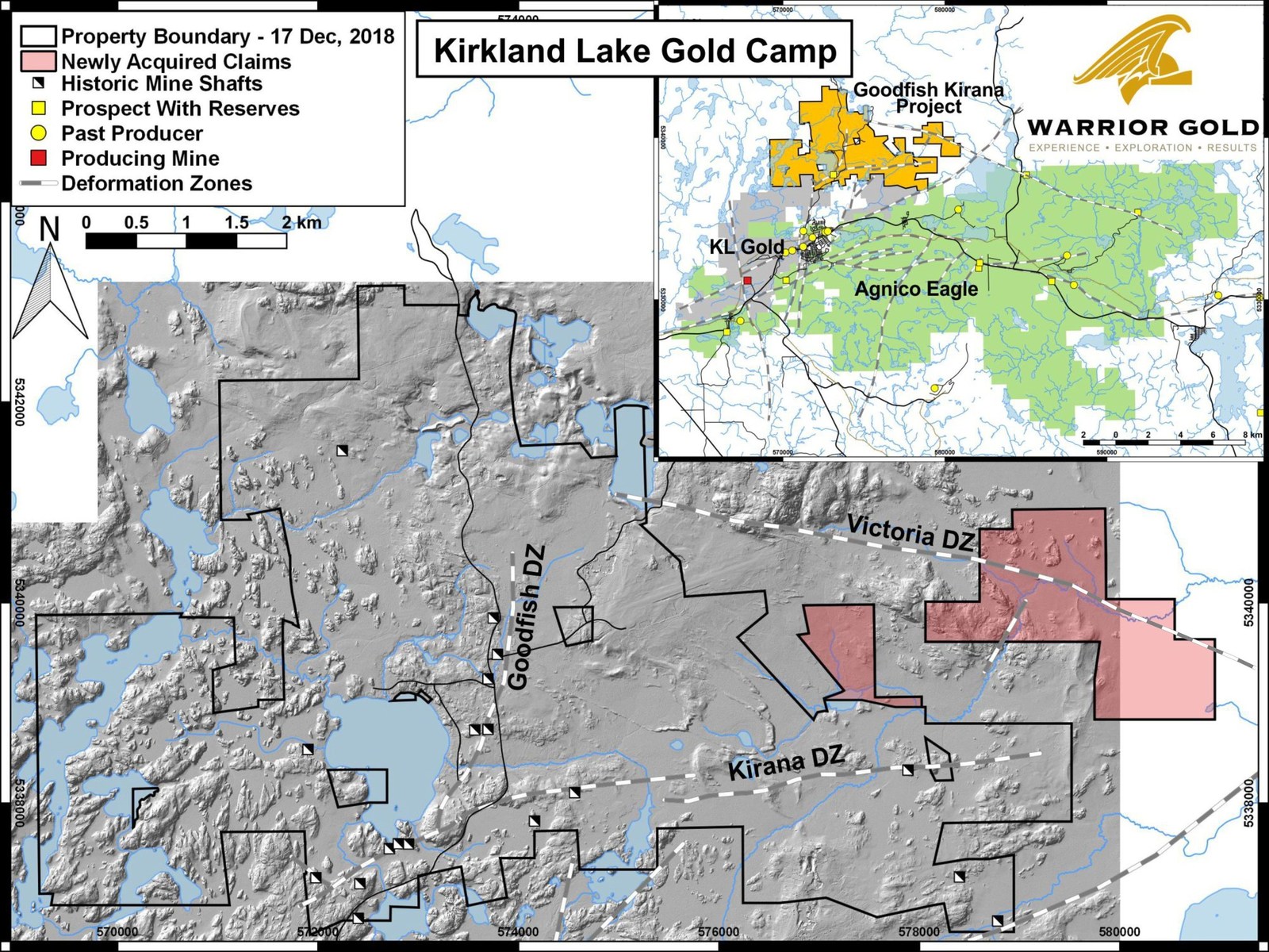 Figure 1. New claims acquired and staked by Warrior Gold Inc.