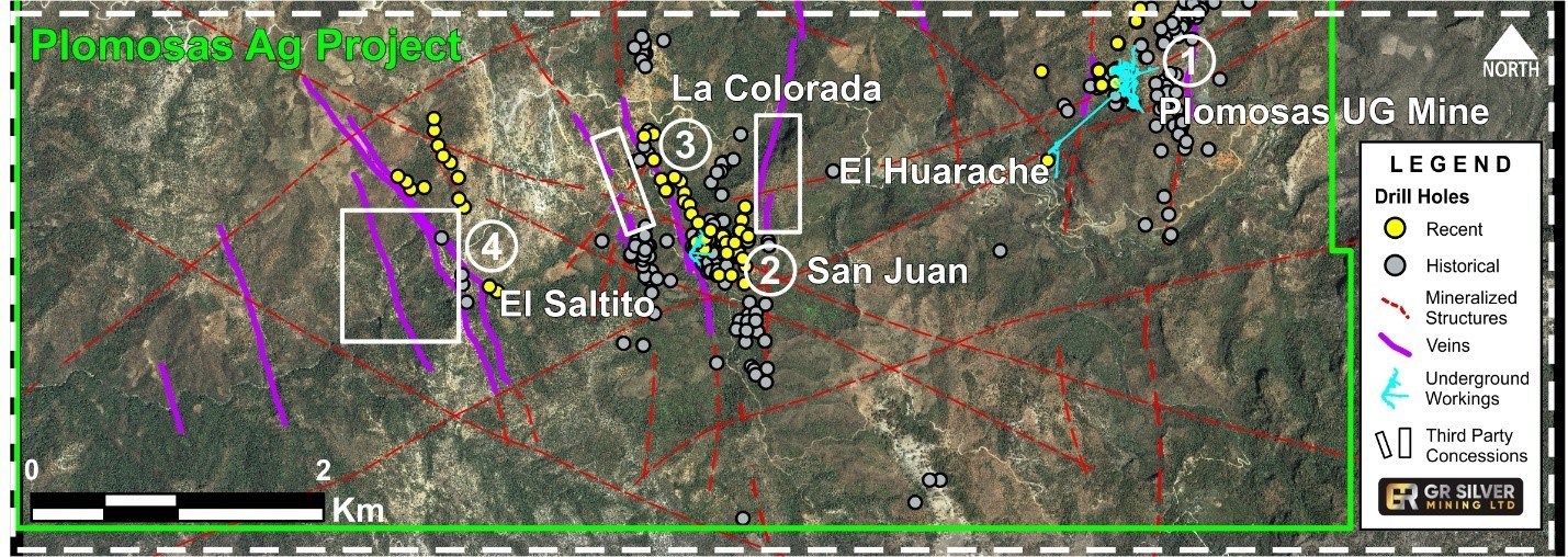 Figure 2 - Drill Holes Location – Underground Workings – Plomosas Silver Project (CNW Group/GR Silver Mining Ltd.)