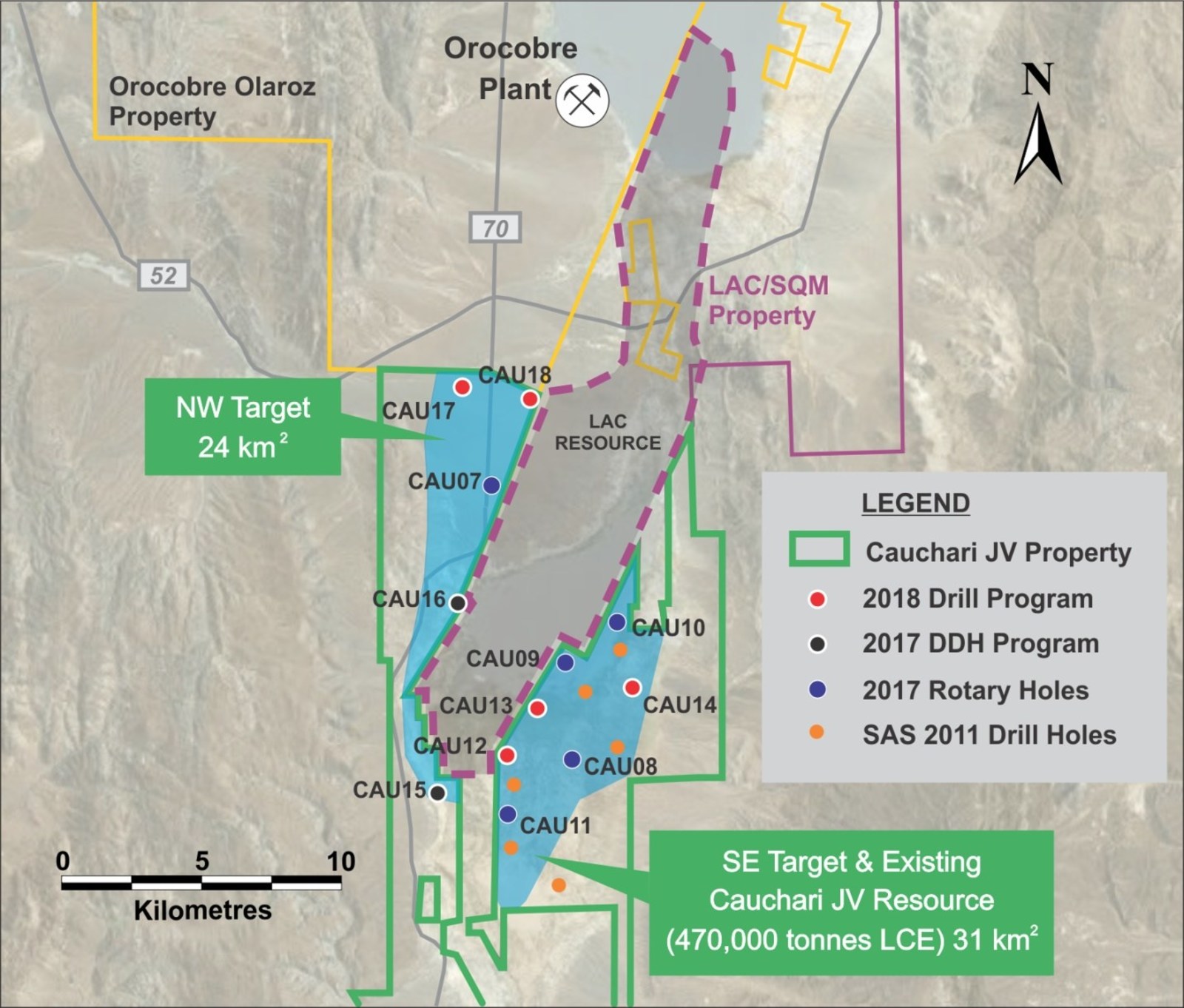 Figure 1: Location of CAU17 and other Cauchari drill holes