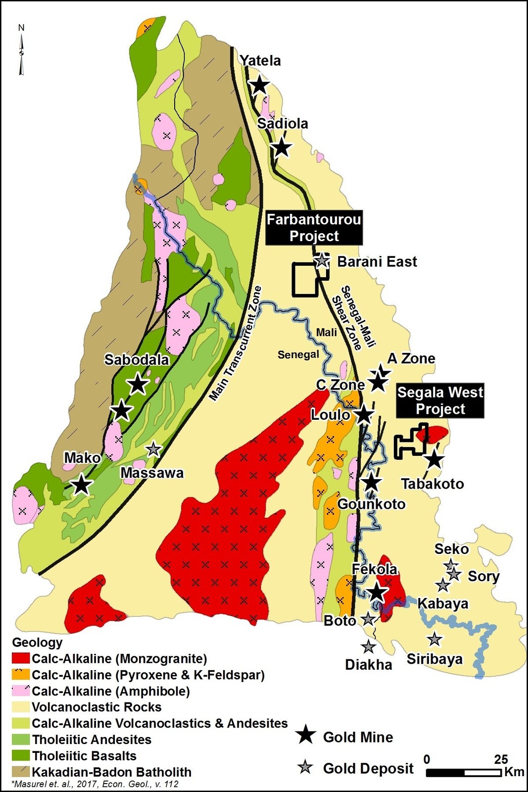  Location of Desert Gold's Farabantourou and Segala Ouest gold projects in western Mali