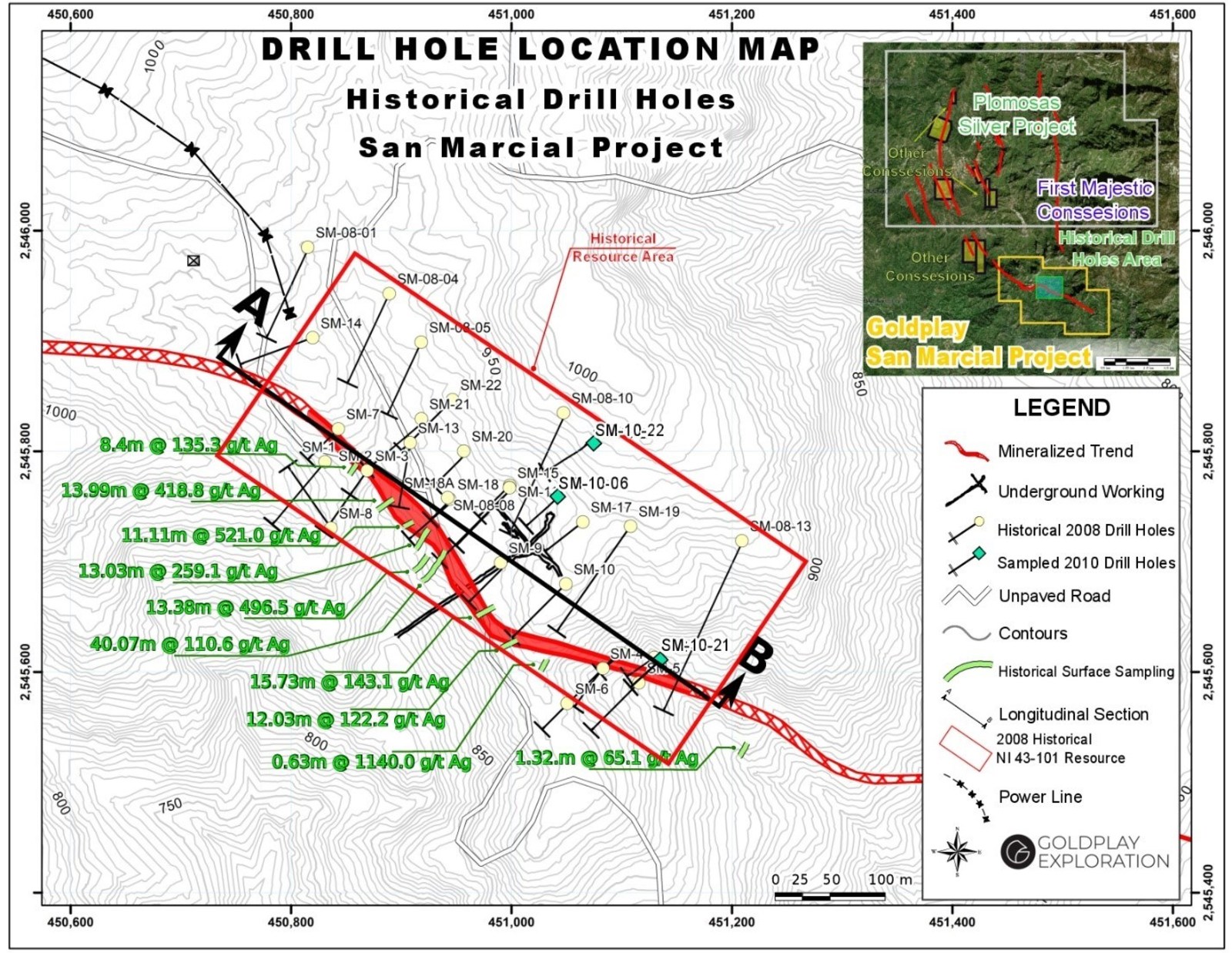 Figure 1: Drill Hole Location Map San Marcial Project