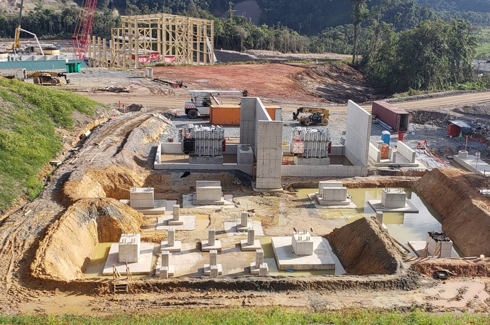 Figure 5. Main Fruta del Norte substation concrete is complete and large transformers are positioned on their foundations