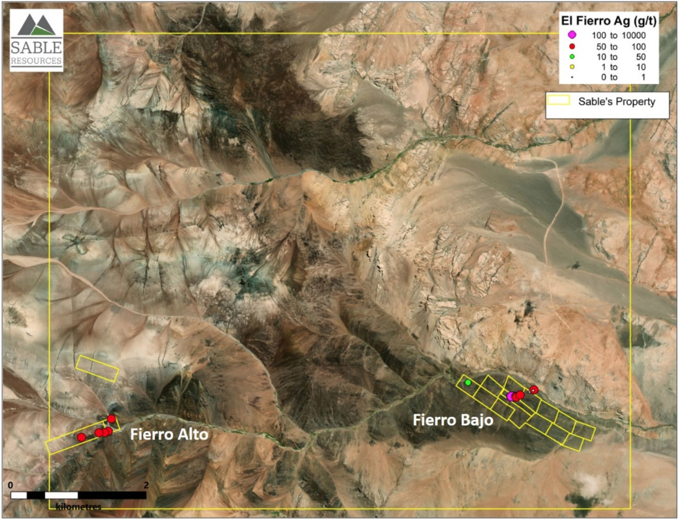 Figure 1. Location of the Fierro Bajo and Fierro Alto within Sable controlled properties (CNW Group/Sable Resources Ltd.)