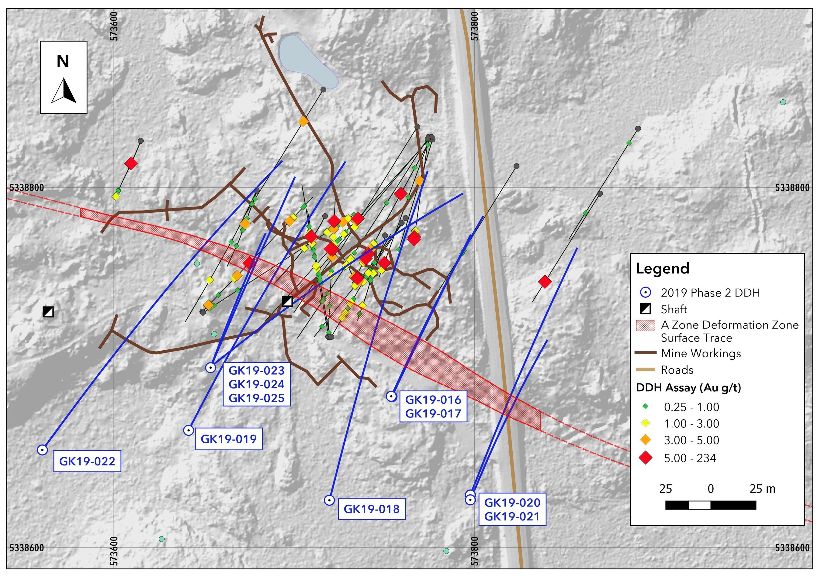 Map 3. Location map of the November 2019 A Zone diamond drill holes, Goodfish-Kirana Property (CNW Group/Warrior Gold Inc.)