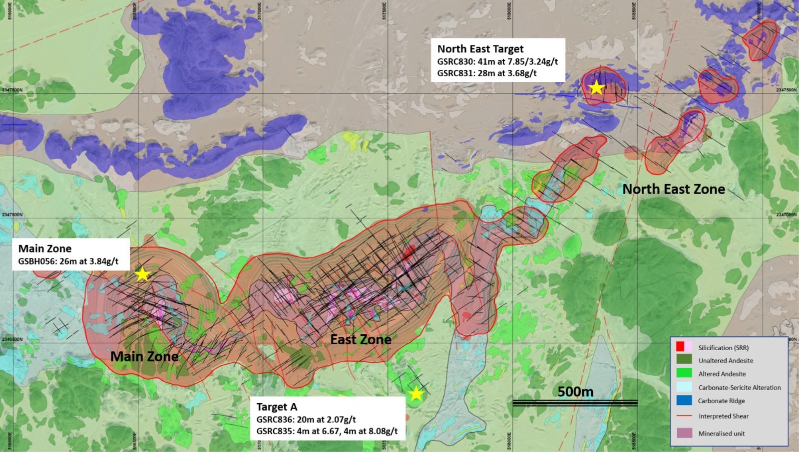 Figure 1: GSS Geology and Recent Intercepts