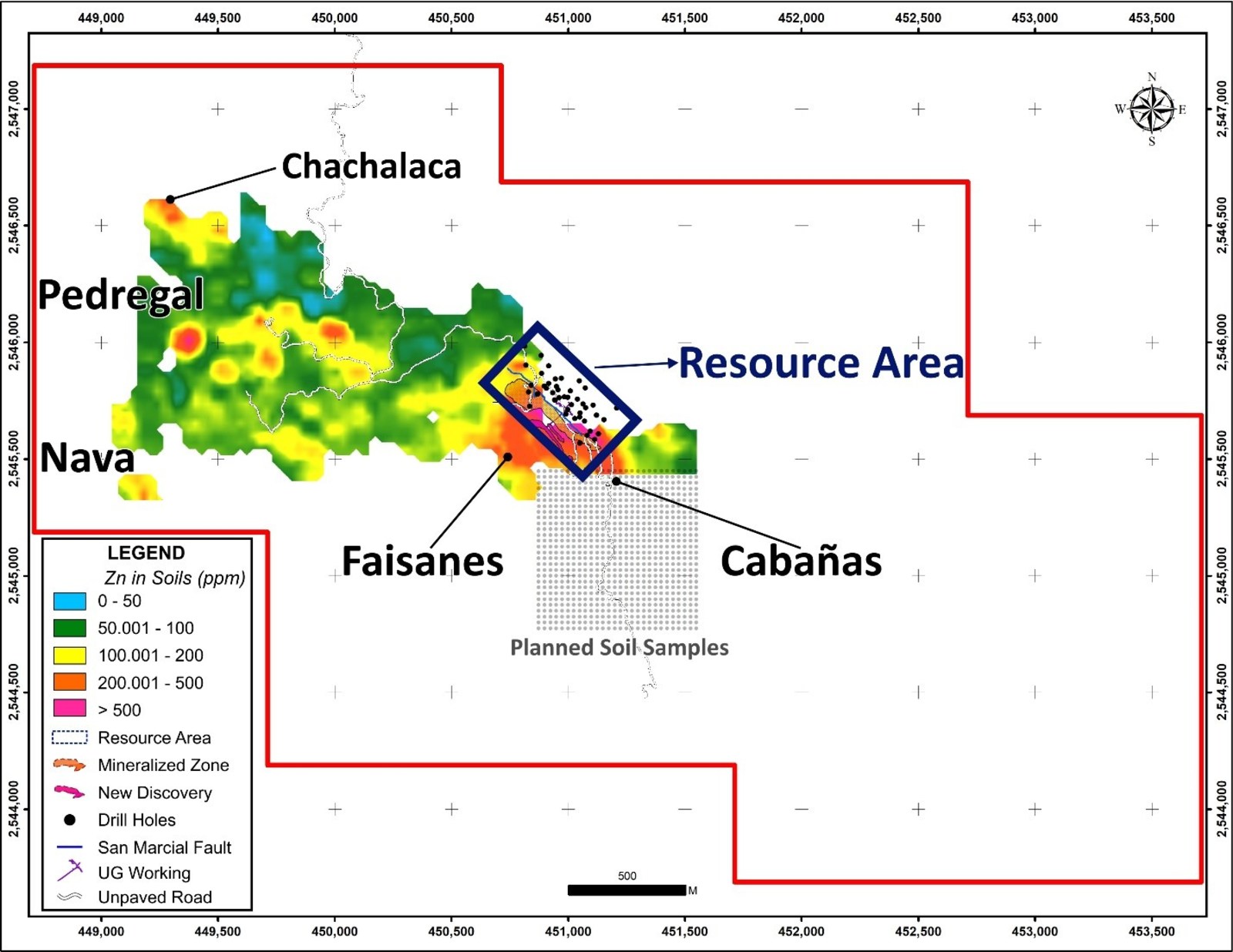 Figure 2 San Marcial Project – New Targets: Zinc in soil anomalies