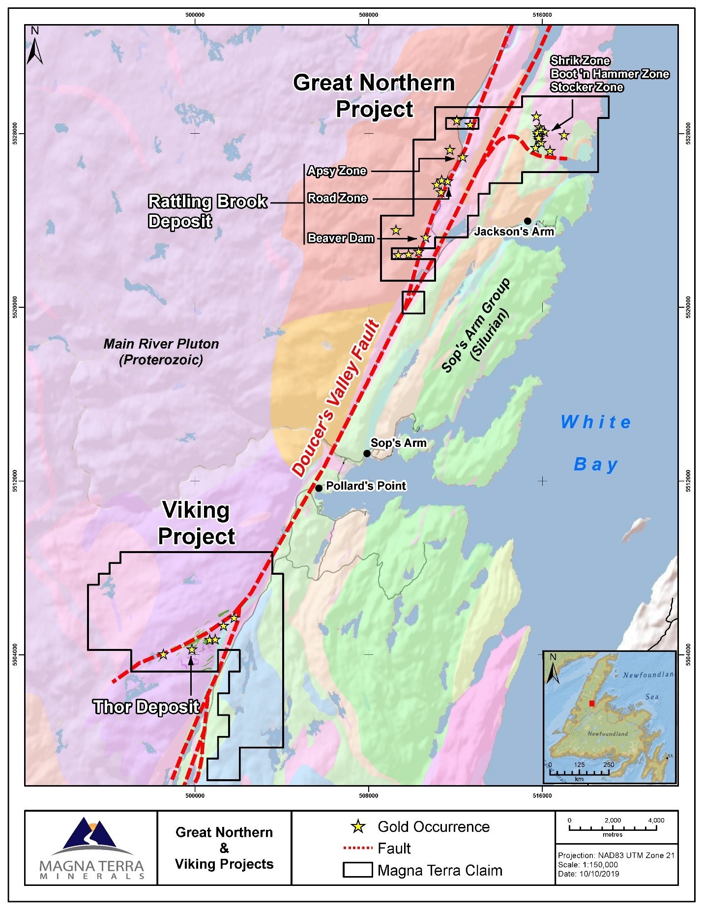 Exhibit C: Great Northern and Viking Project property geology and gold occurrences (CNW Group/Anaconda Mining Inc.)