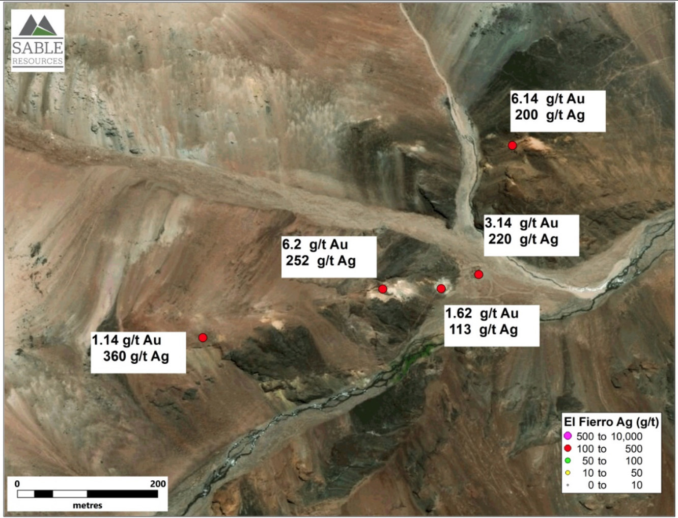 Figure 2. Distribution of received samples at Fierro Alto target (CNW Group/Sable Resources Ltd.)